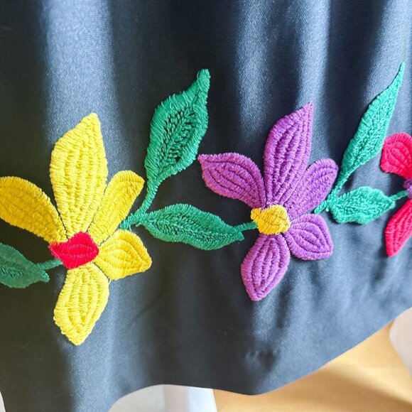 Vintage Black Embroidered Floral Maxi Dress S - Picture 4 of 9